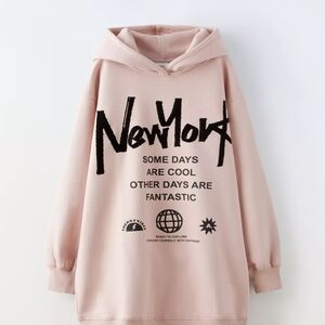 Pink New York Graphic Hoodie Dress